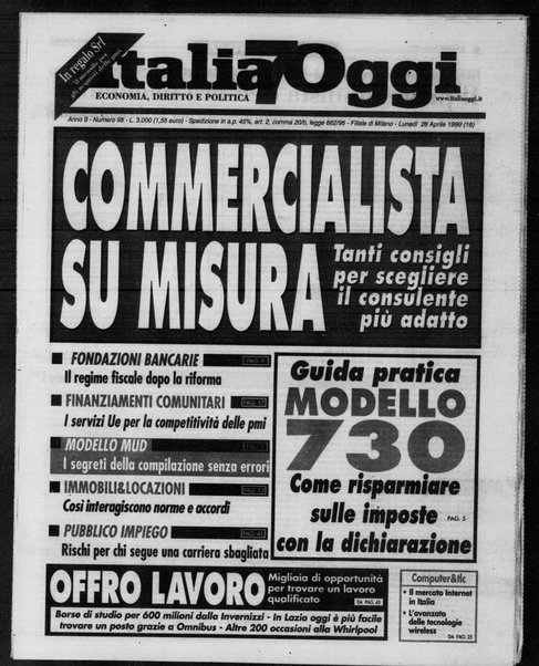 Italia oggi : quotidiano di economia finanza e politica